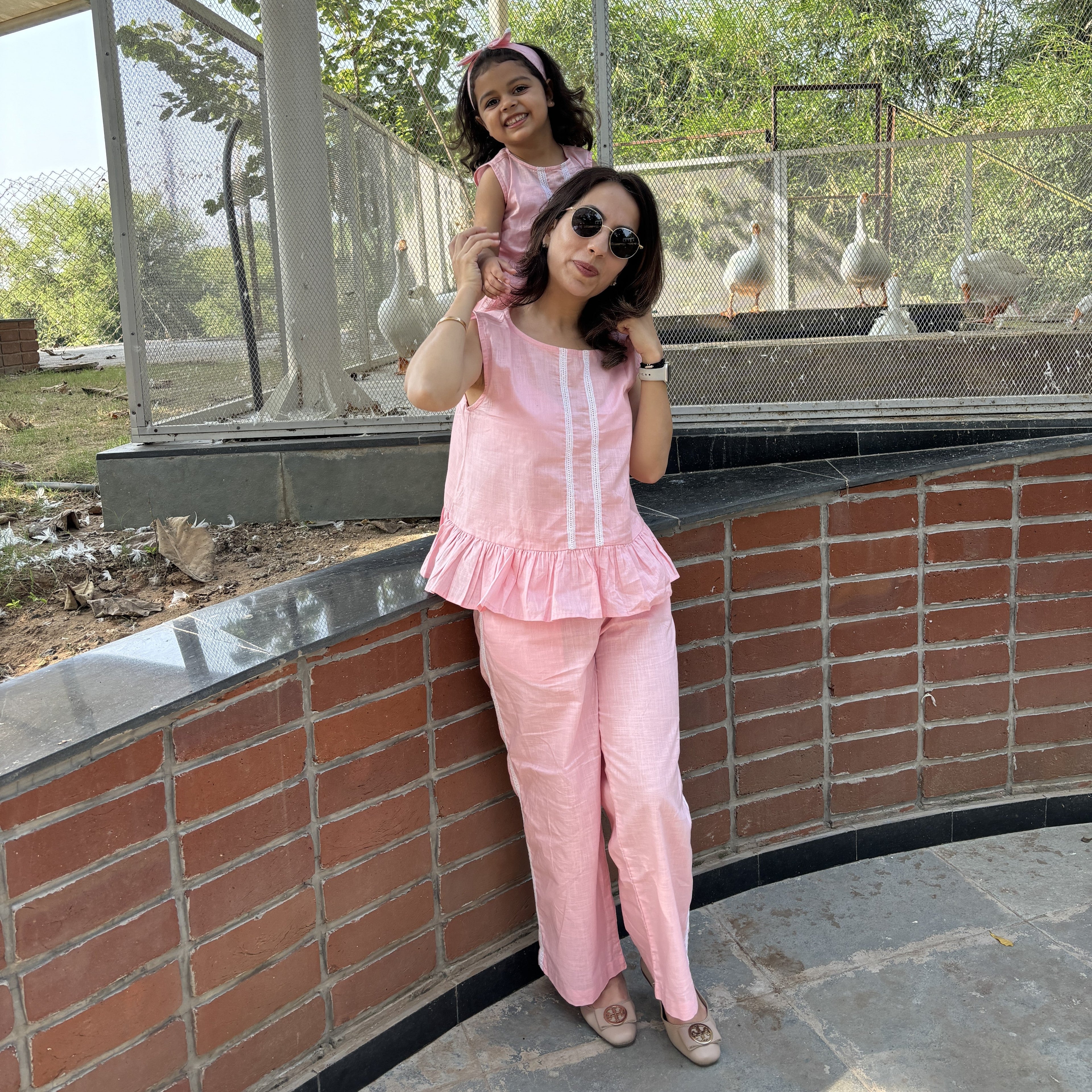 Bae Co-Ords Set Twinning Dresses for Mother and Daughter| Rose Pink| Linen and Laces