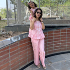 Bae Co-Ords Set Twinning Dresses for Mother and Daughter| Rose Pink| Linen and Laces