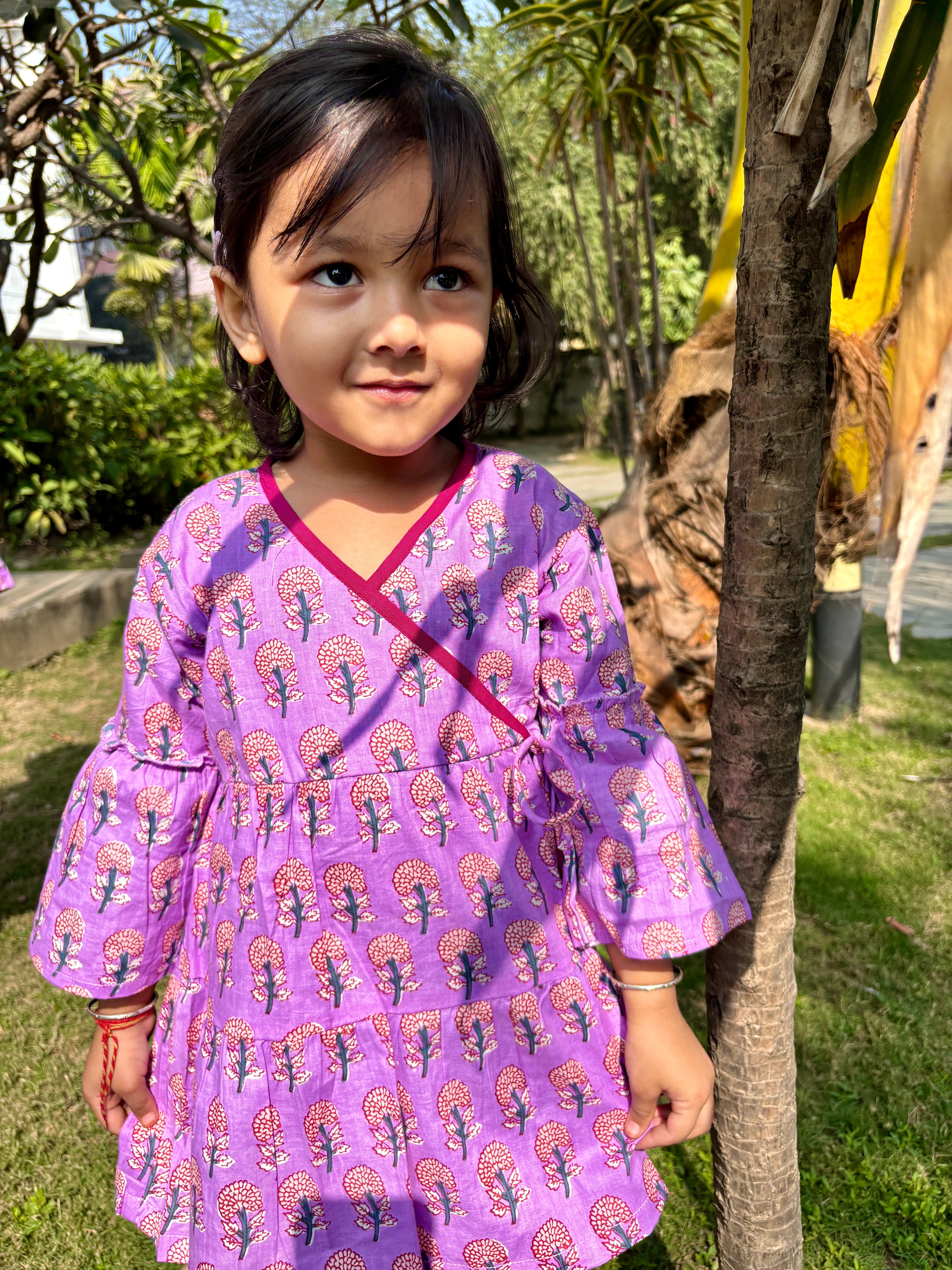 Cotton Girls Frock Purple Boota