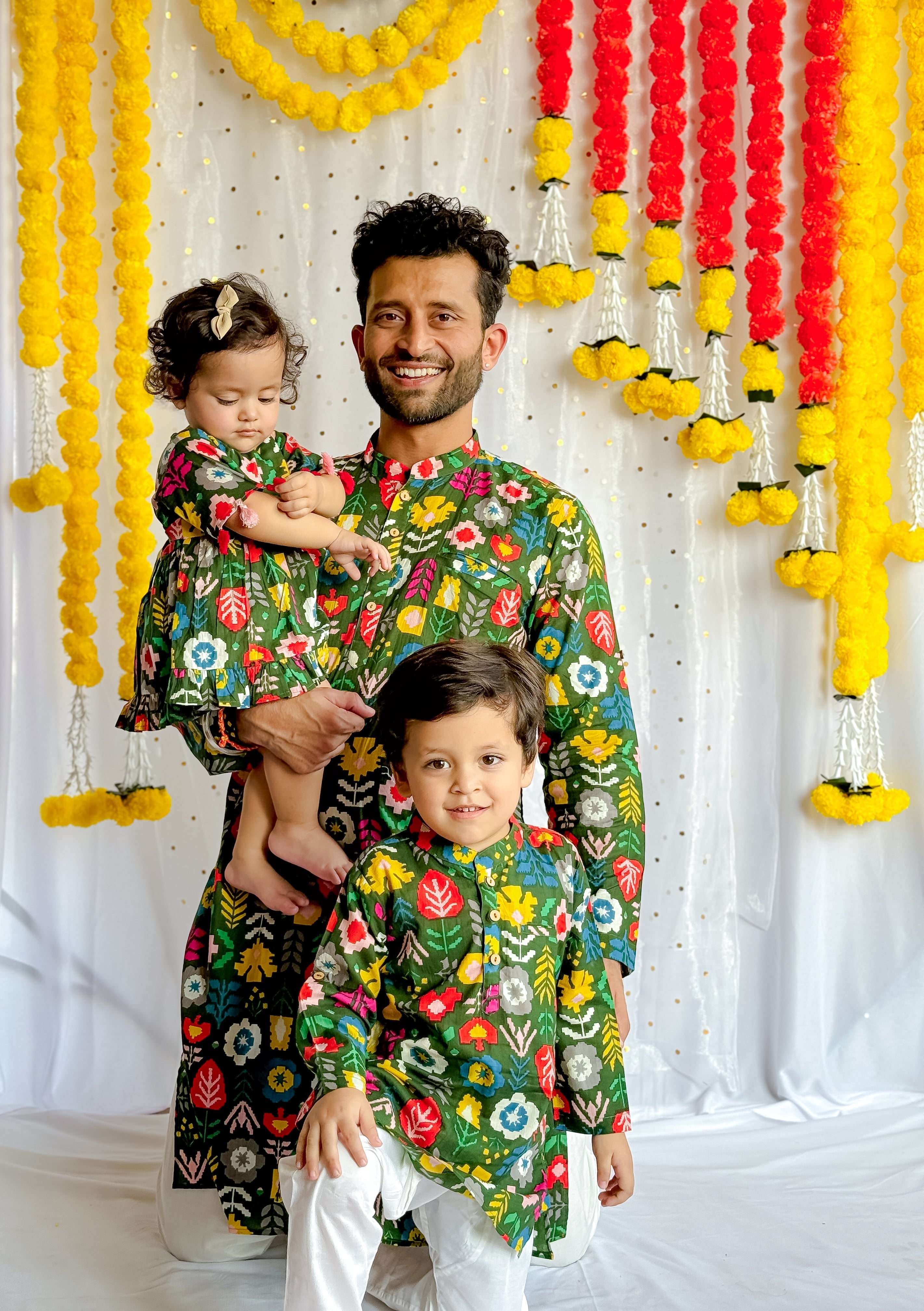 Twinning Duo of Father and Son| Green Patola| Pure Cotton