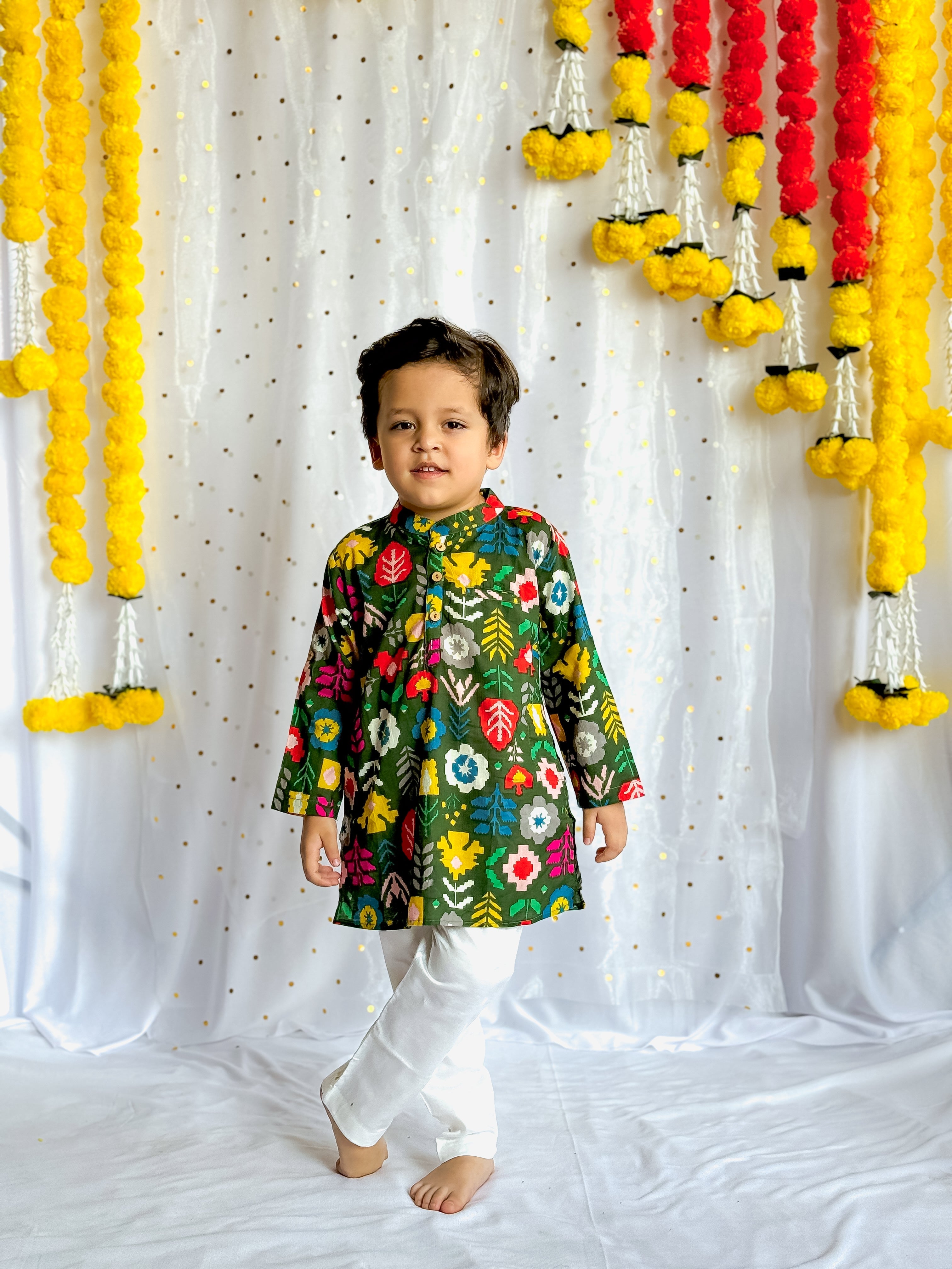 Twinning Duo of Father and Son| Green Patola| Pure Cotton