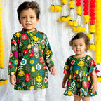 Festive Sibling Twinning Outfits| Green Patola| Pure Cotton