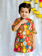 Festive Kurta Pajama Set for Boys| Mustard Patola| Pure Cotton