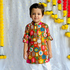 Festive Kurta Pajama Set for Boys| Mustard Patola| Pure Cotton
