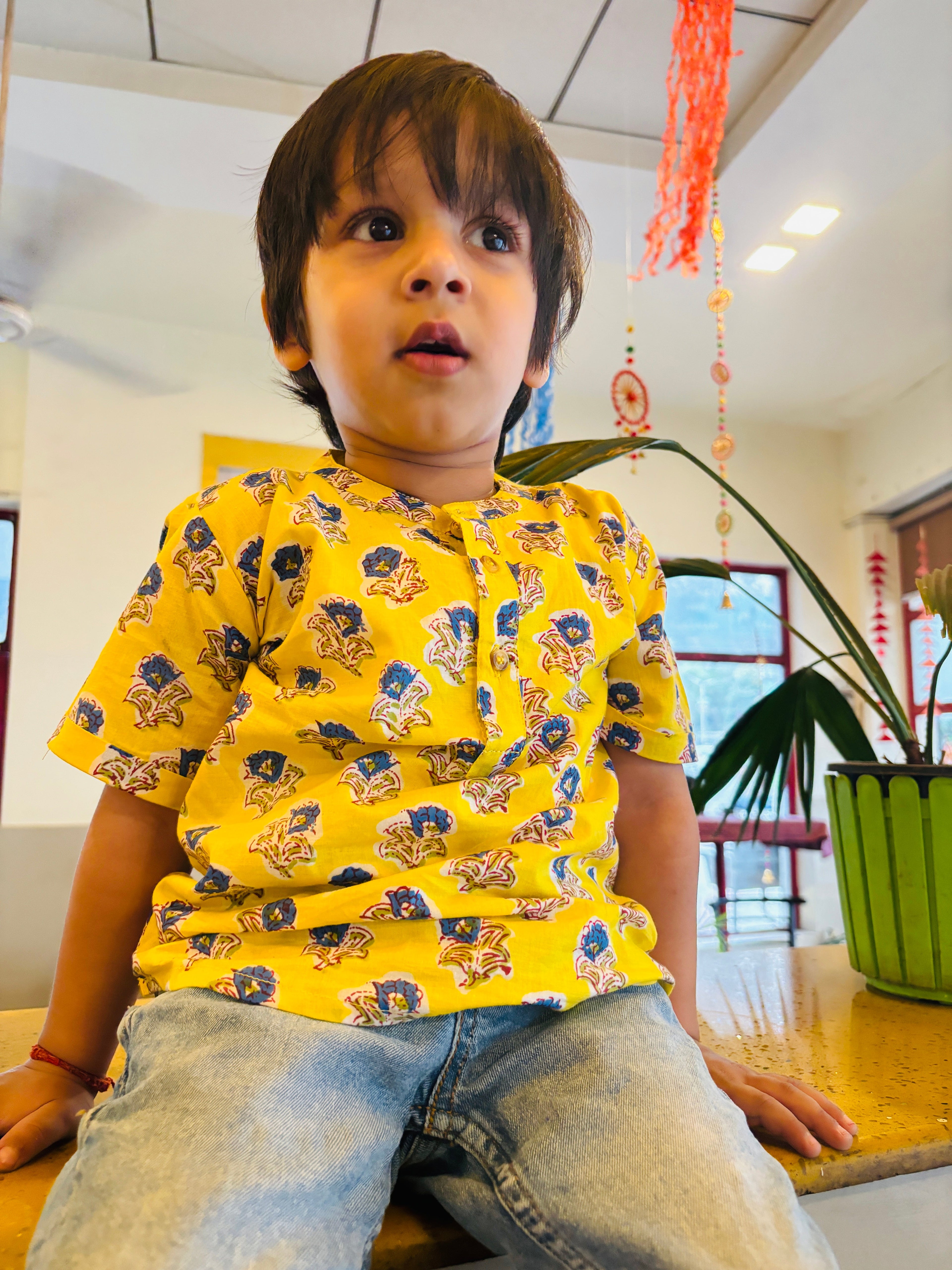 Cotton Yellow Boota Sibling Twinning Outfits