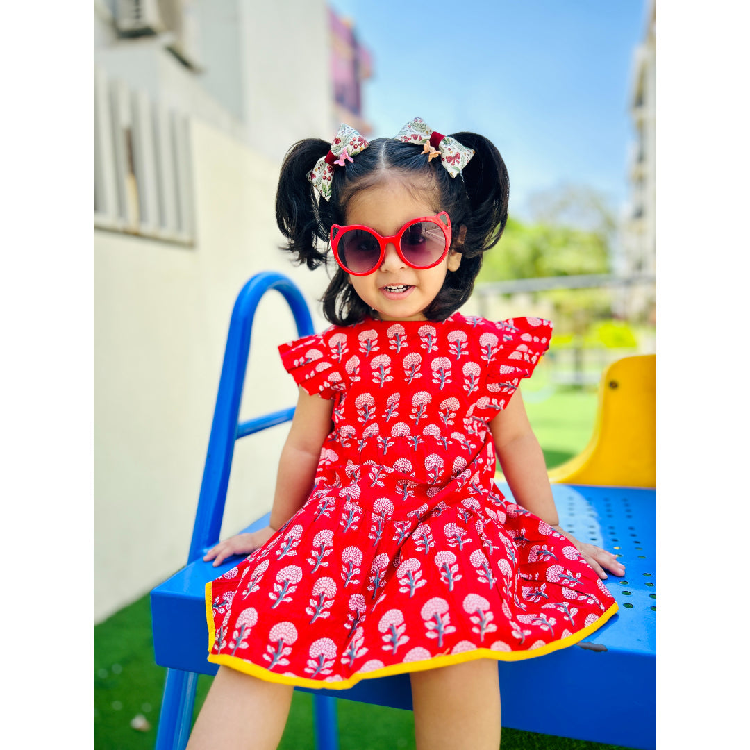 Cotton Red Boota Sibling Twinning Outfits