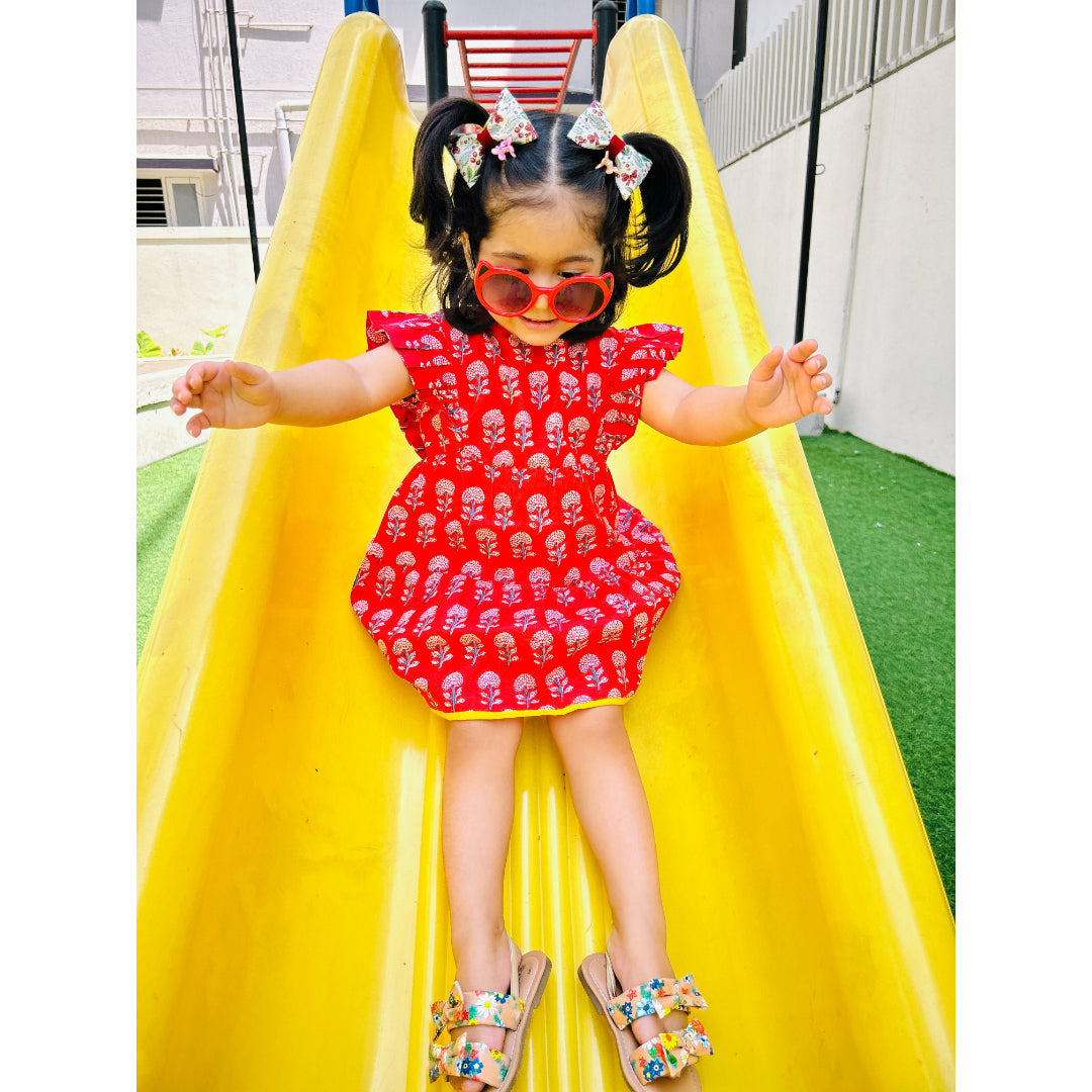 Cotton Red Boota Sibling Twinning Outfits