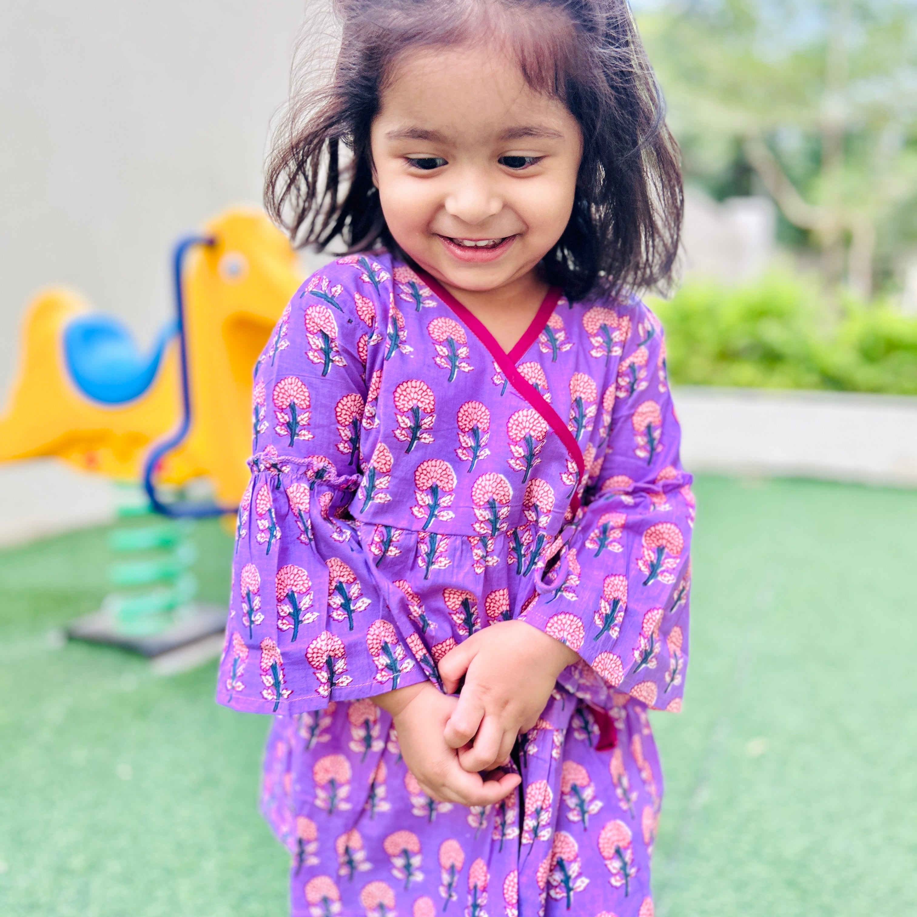 Cotton Girls Frock Purple Boota