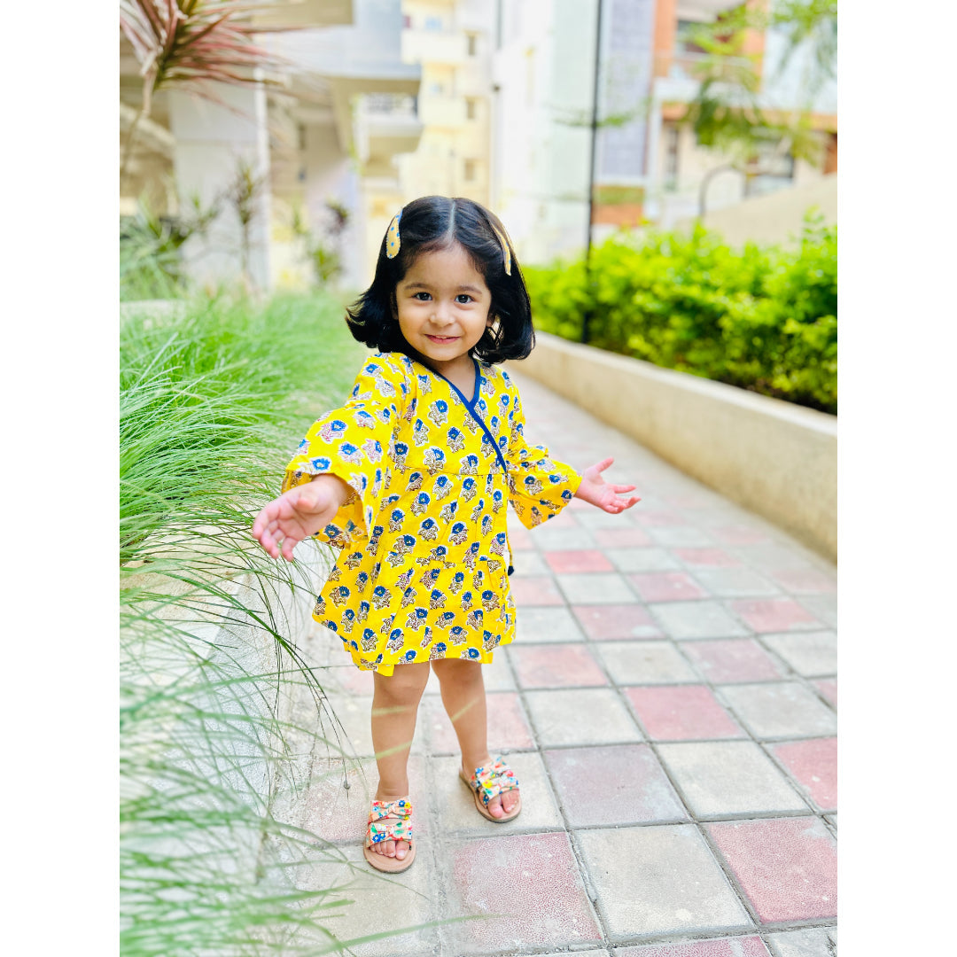 Cotton Yellow Boota Sibling Twinning Outfits