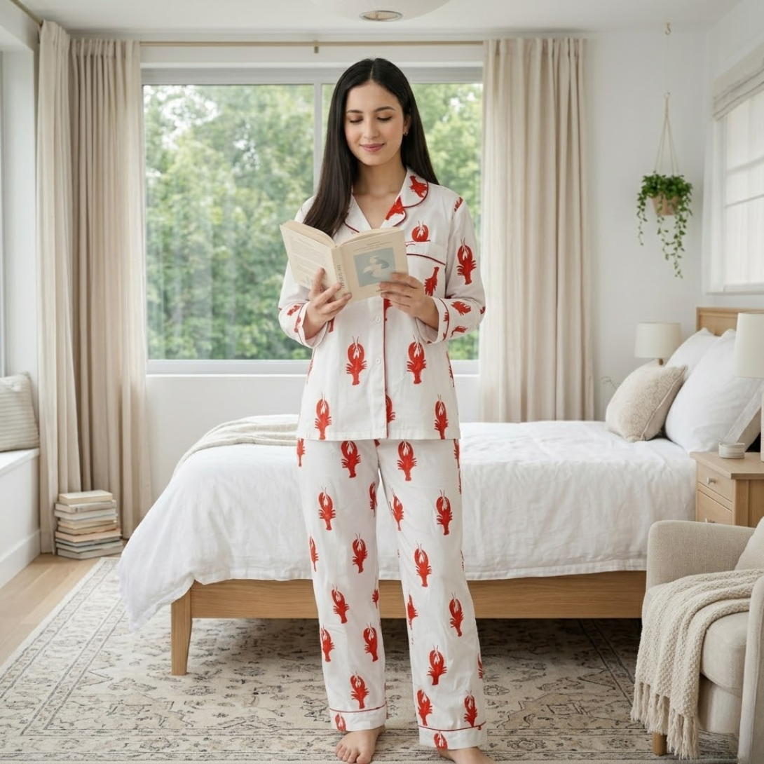 Red Lobster | Adult Nightsuit Set| Pure Cotton