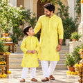 Sunshine Yellow | Father & Kids Twining Kurta Pajama Set | Lucknow Chikankari | Pure Cotton Silk