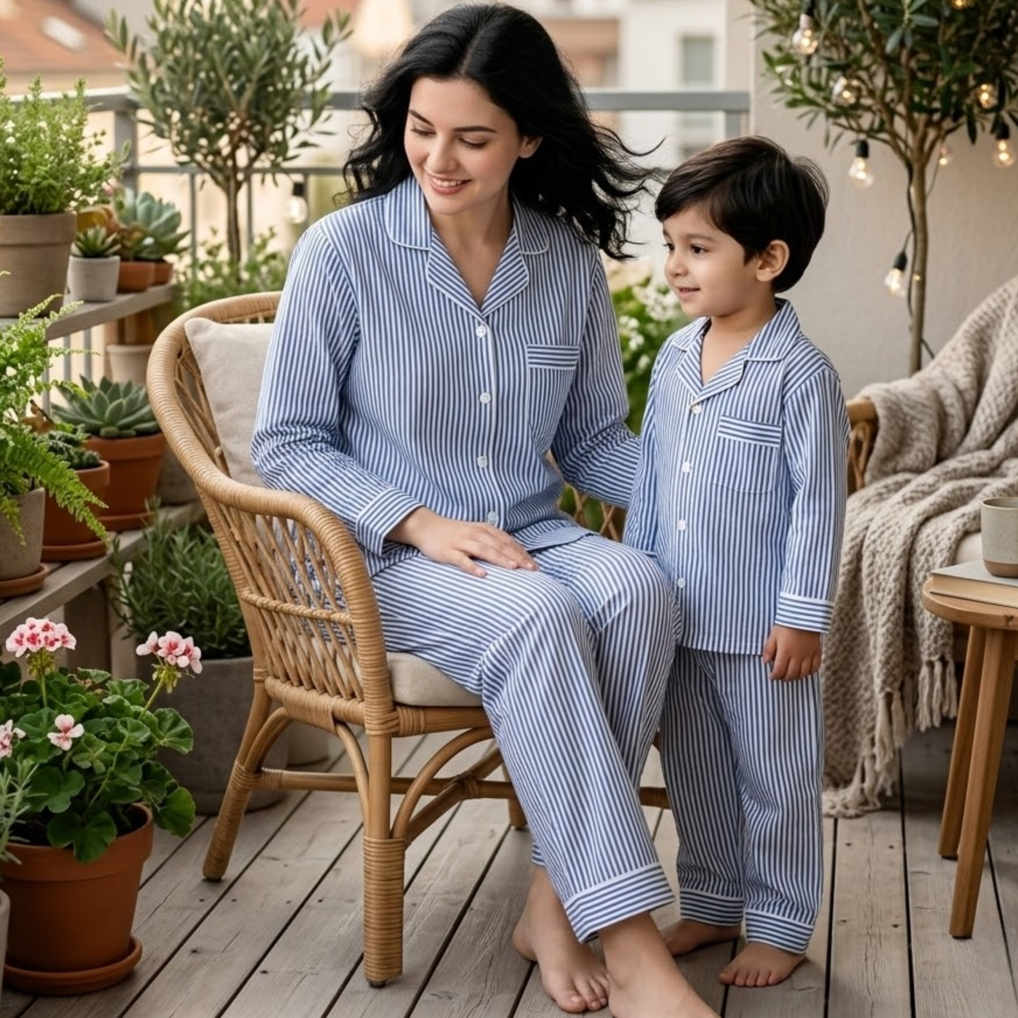 Classy Stripes Twinning Nightsuit Set| Pure Cotton