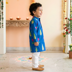 Royal Blue Painted Garden Kurta Pajama Set| Pure Cotton