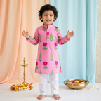 Candy Pink Painted Garden Kurta Pajama Set| Pure Cotton