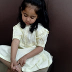 Victoria Short Dress for Girls| Linen with Laces| Yellow