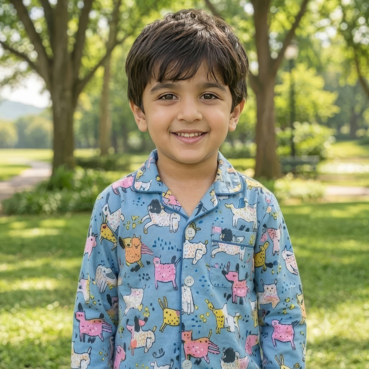 Puppy Love | Blue | Kids Night suit Set | Pure Cotton