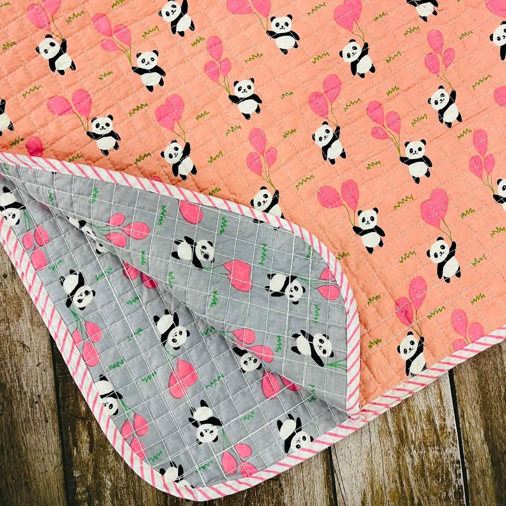 Super Fine Baby Quilt- Flying Pandas Grey