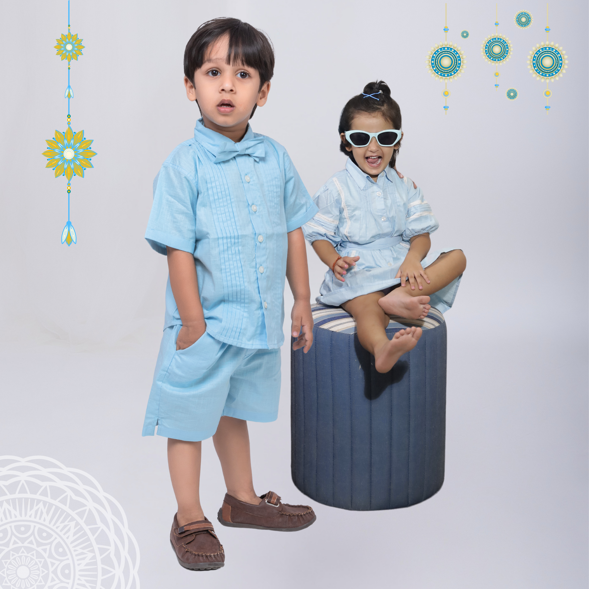 Tiffany blue Sibling Twinning Outfits | Pure linen