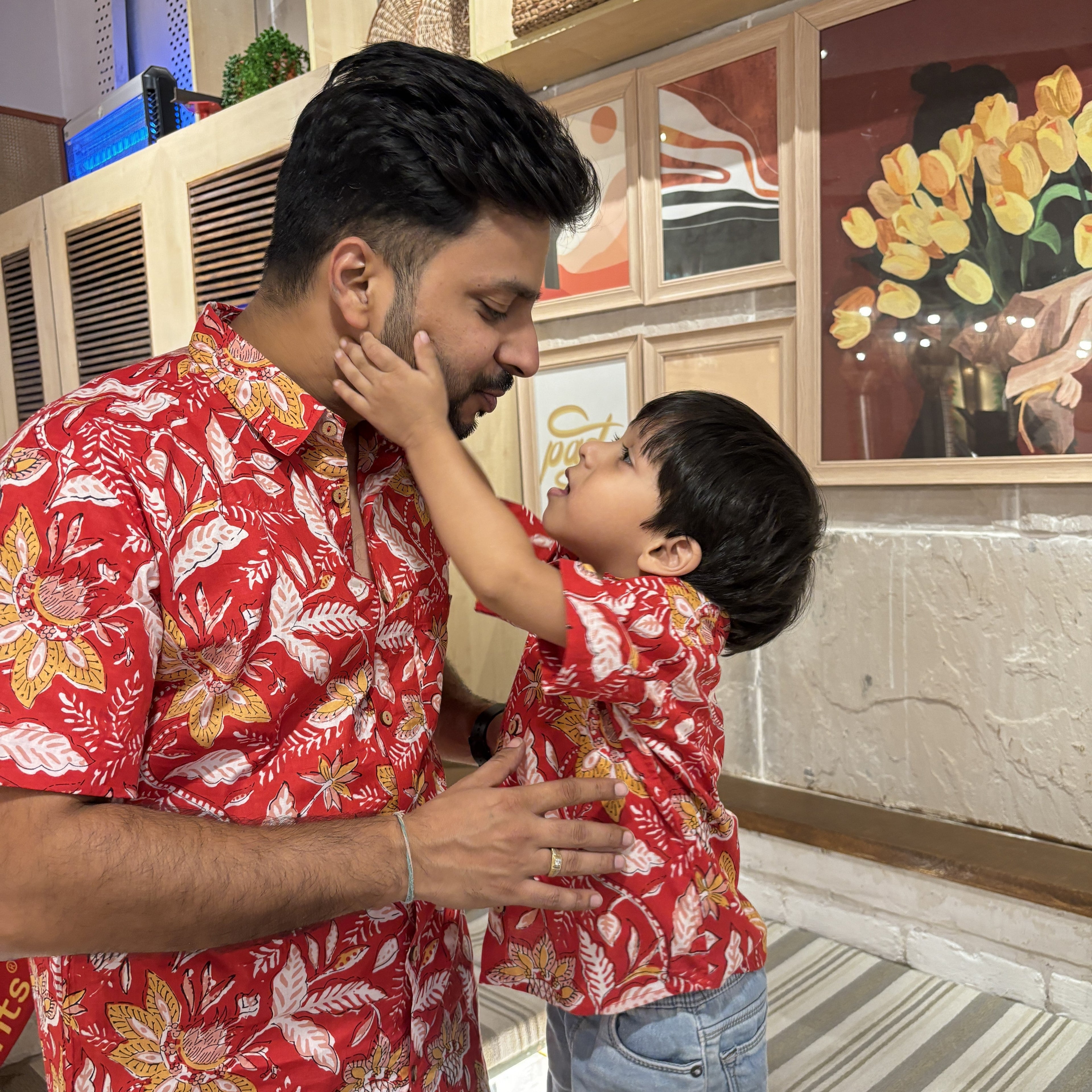 Matching Twinning Outfits for Father and Son |Floral Firework| Pure Cotton