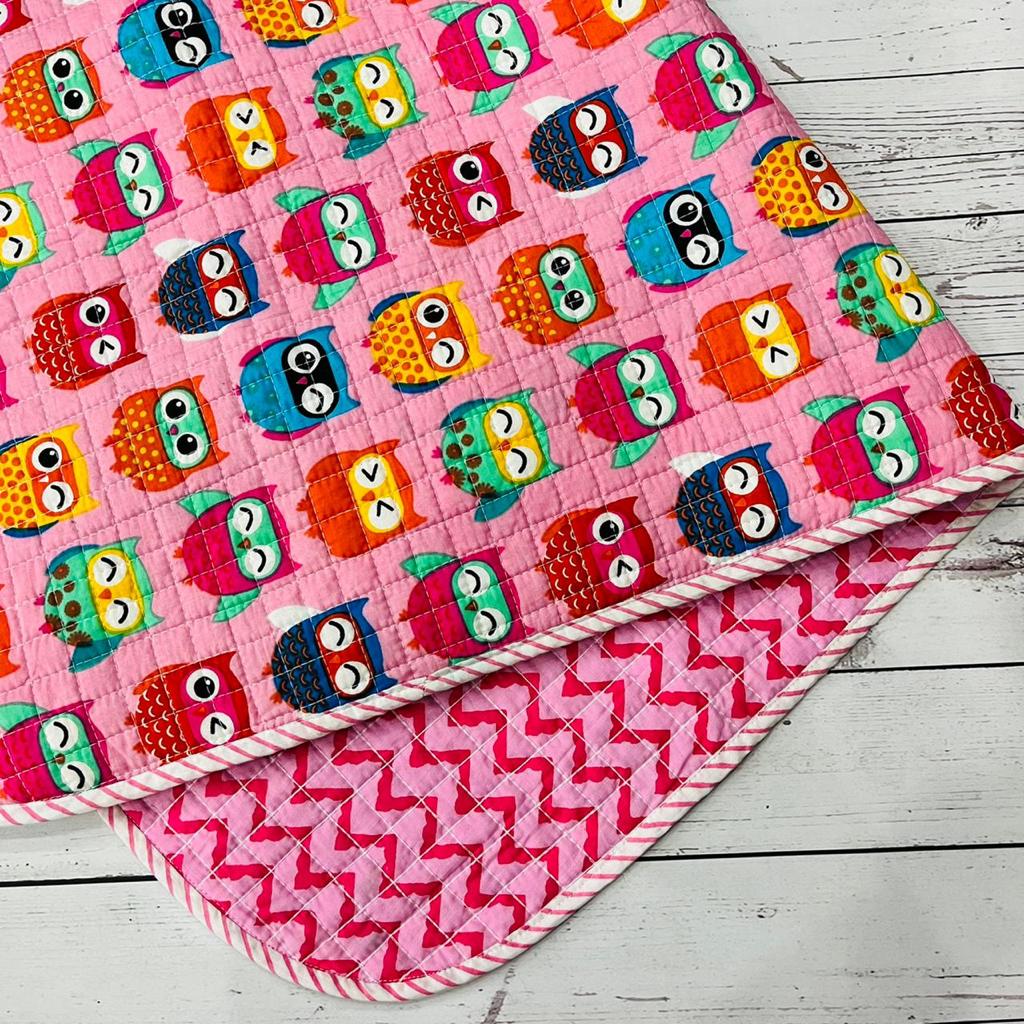 Super Fine Baby Quilt- Happy Owls Pink