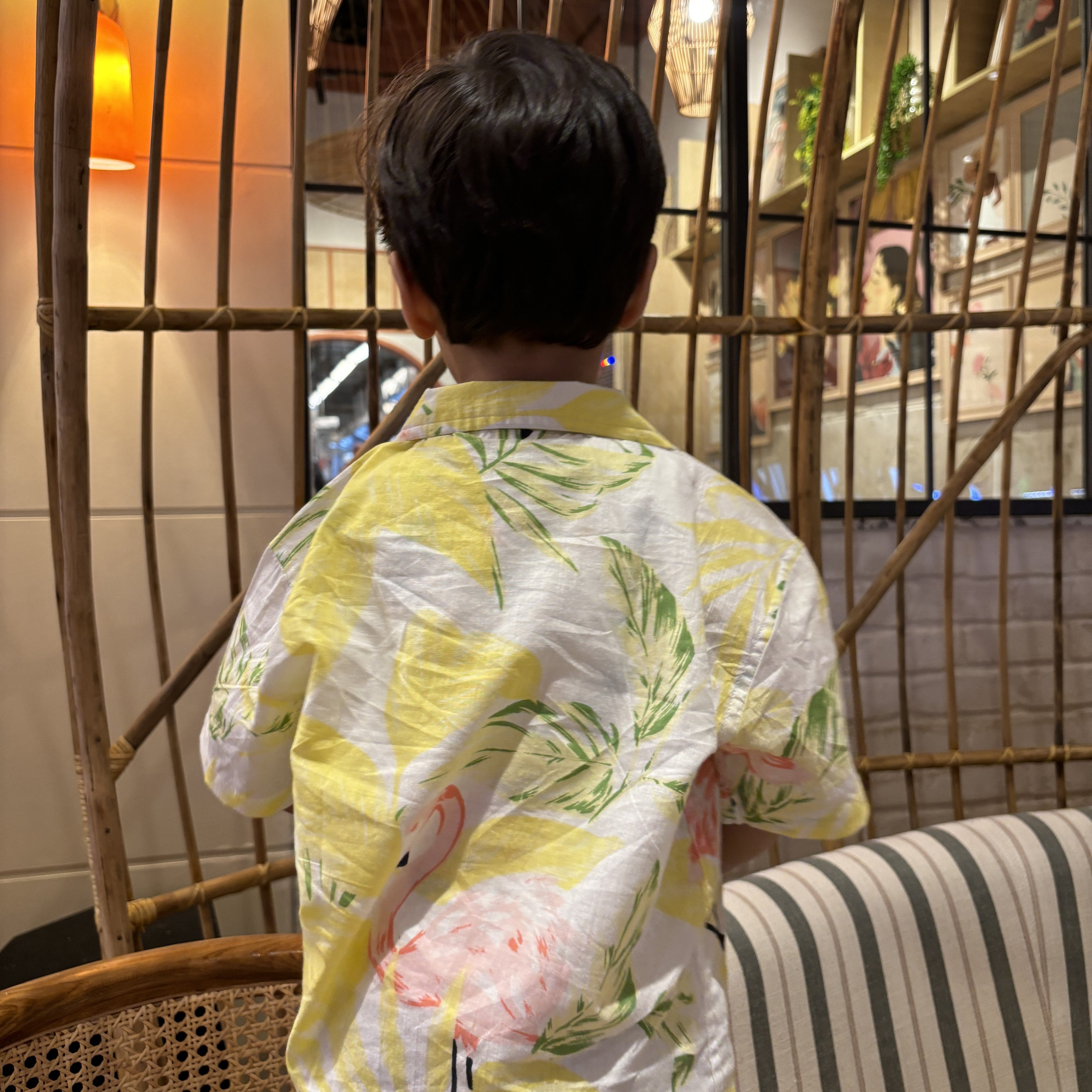 Beach Shirt for Boys| Yellow Flamingos| Pure Cotton