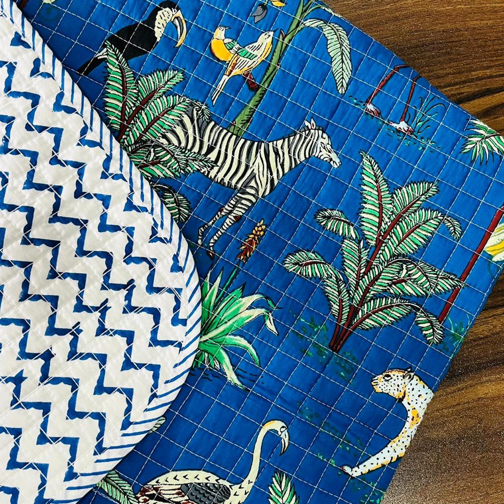 Super Fine Baby Quilt- Animal Safari Blue