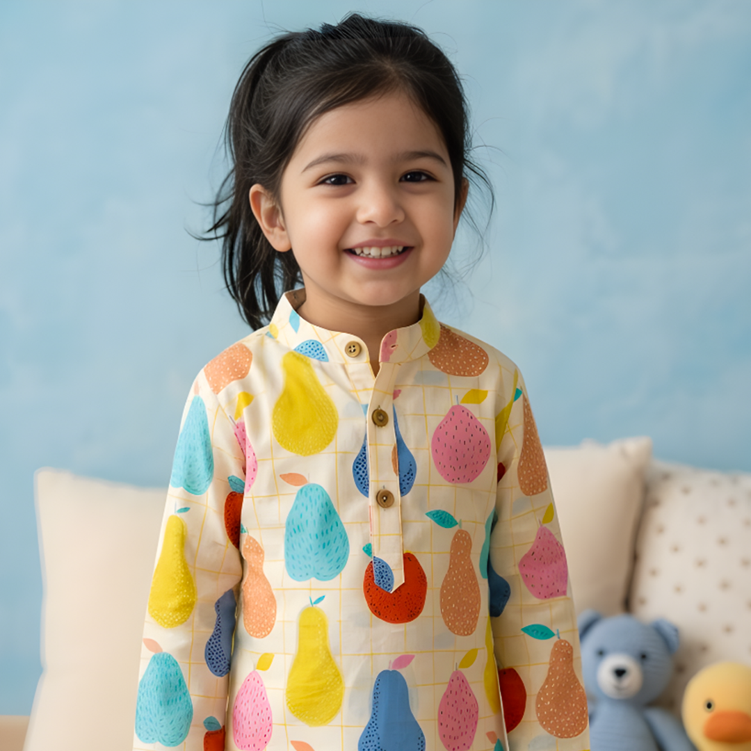 Falofulo Colorful Fruits Kurta Pyjama Set | Pure Cotton