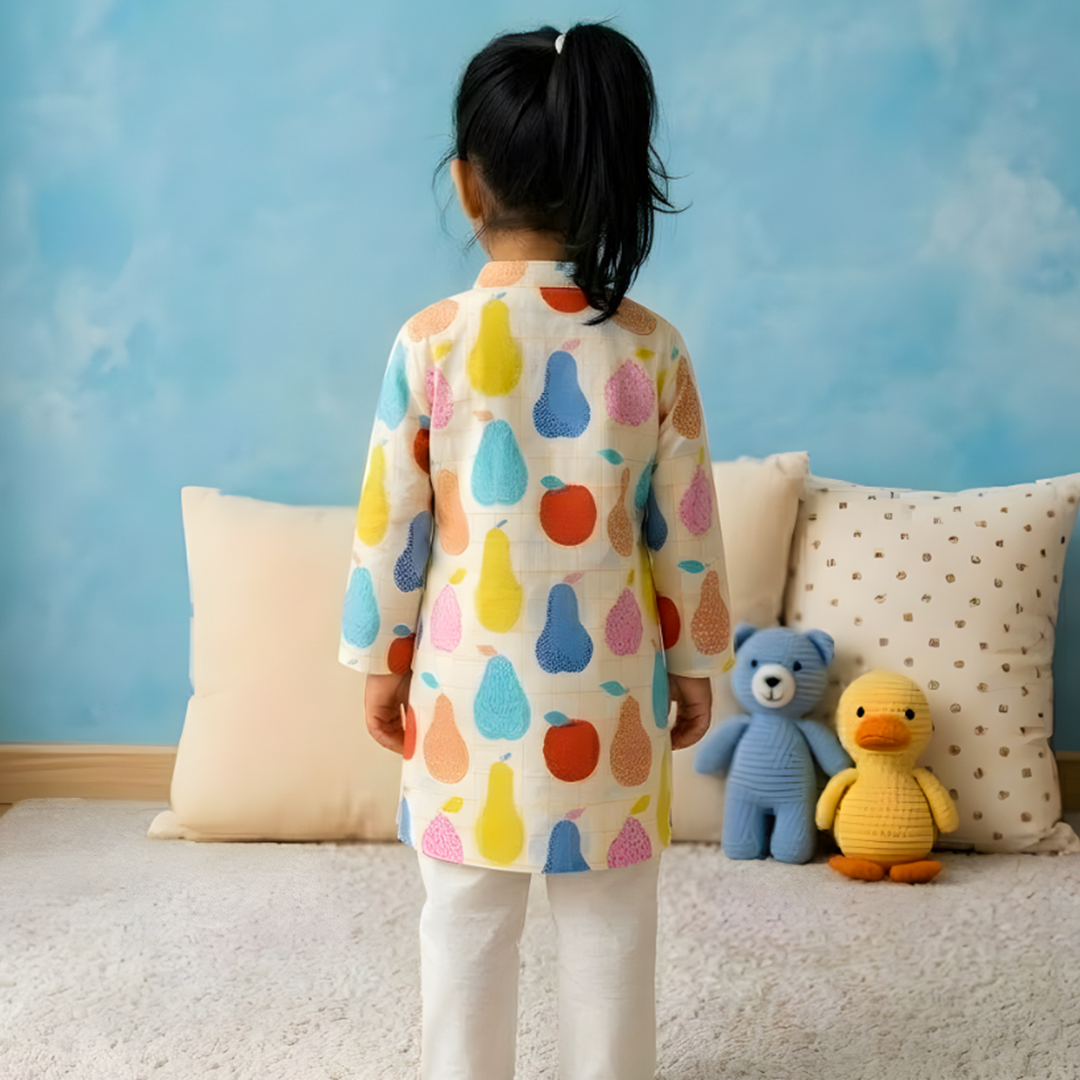 Falofulo Colorful Fruits Kurta Pyjama Set | Pure Cotton