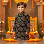 Black Bandhani Kurta Pajama Set for Boys| Pure Cotton