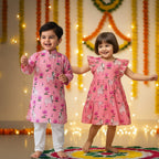 Pink Pichwai Sibling Twinning Outfits| Pure Cotton