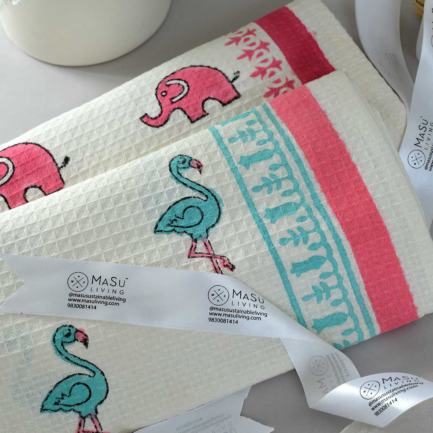 Blue Flamingo & Pink Elephant Bath Towel- Set of 2