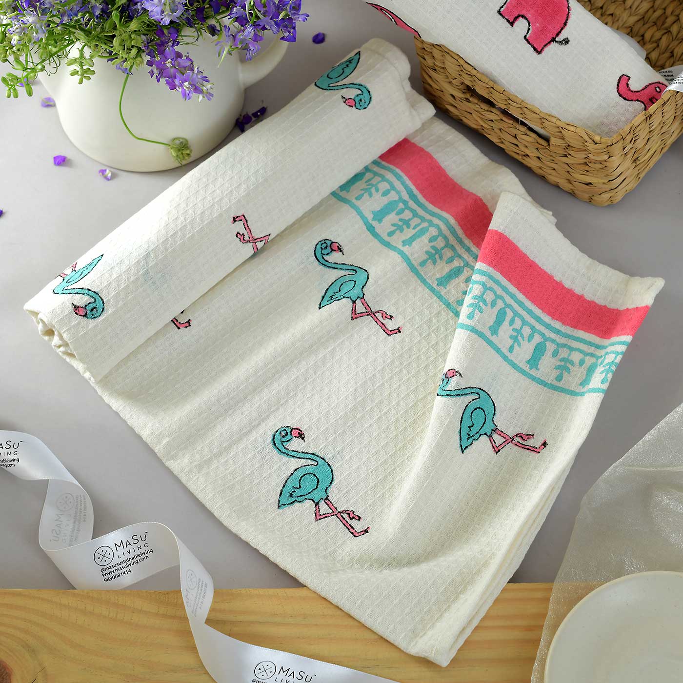 Blue Flamingo Bath Towel