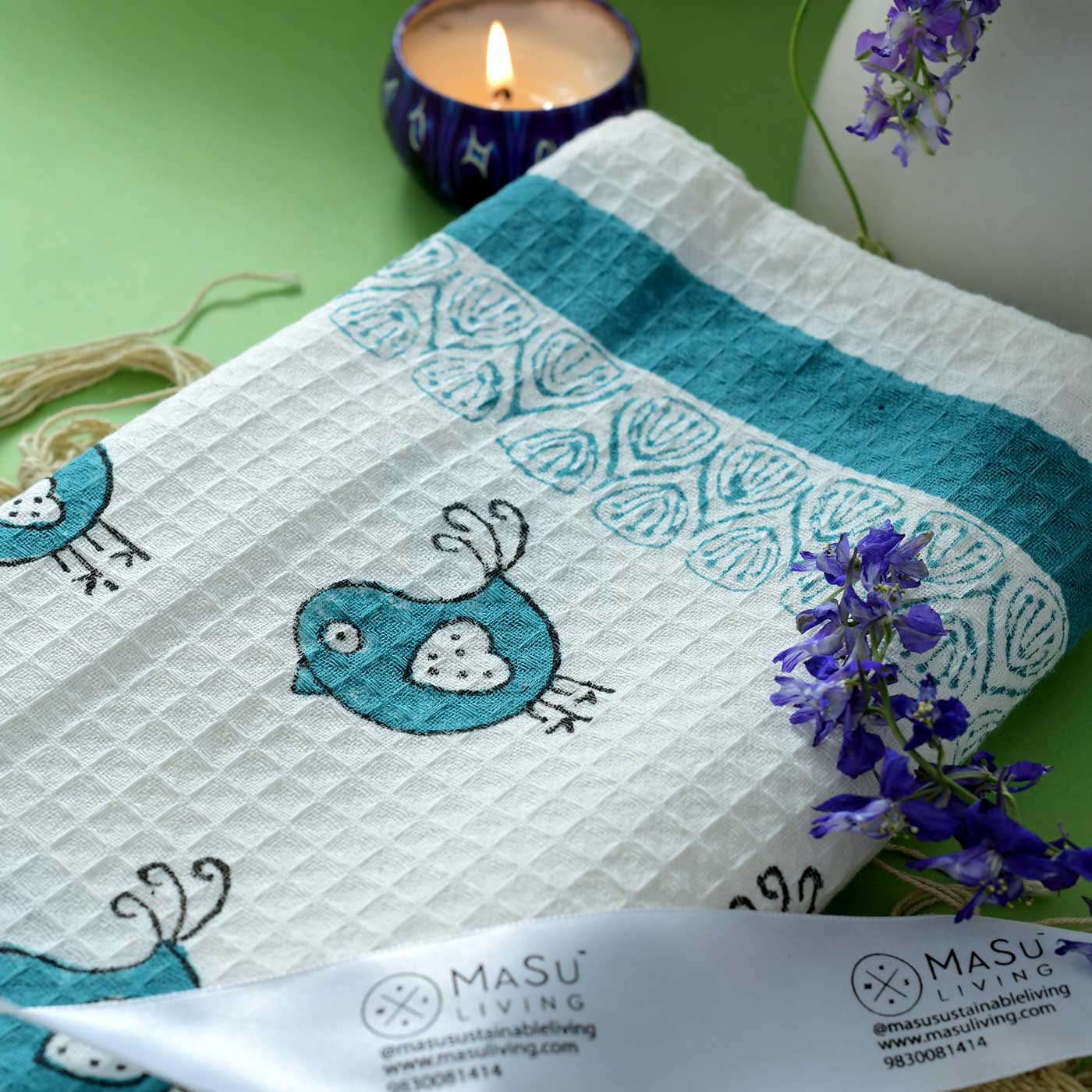 Blue Bird & Orange Birdie Bath Towel- Set of 2