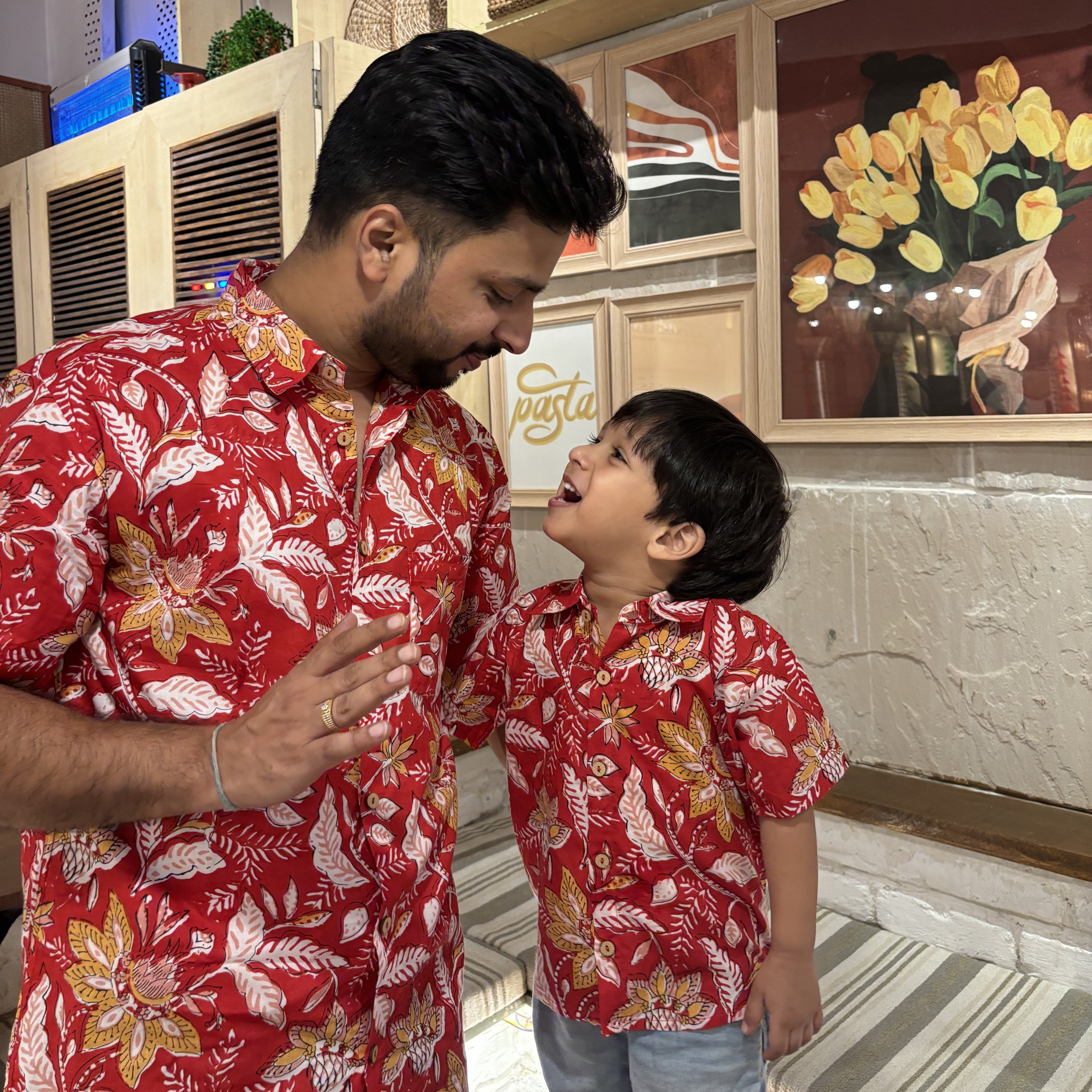Matching Twinning Outfits for Father and Son |Floral Firework| Pure Cotton